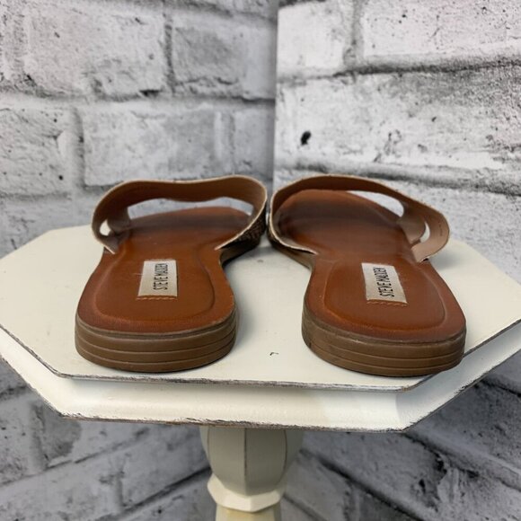 Steve Madden Croc Embossed Faux Leather Slip On Flat Slide Sandals - Picture 8 of 11